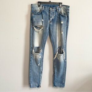 Mnml Stone Wash Streetwear Mid Rise Distressed Zipper Ankle Slim Jeans Size 34